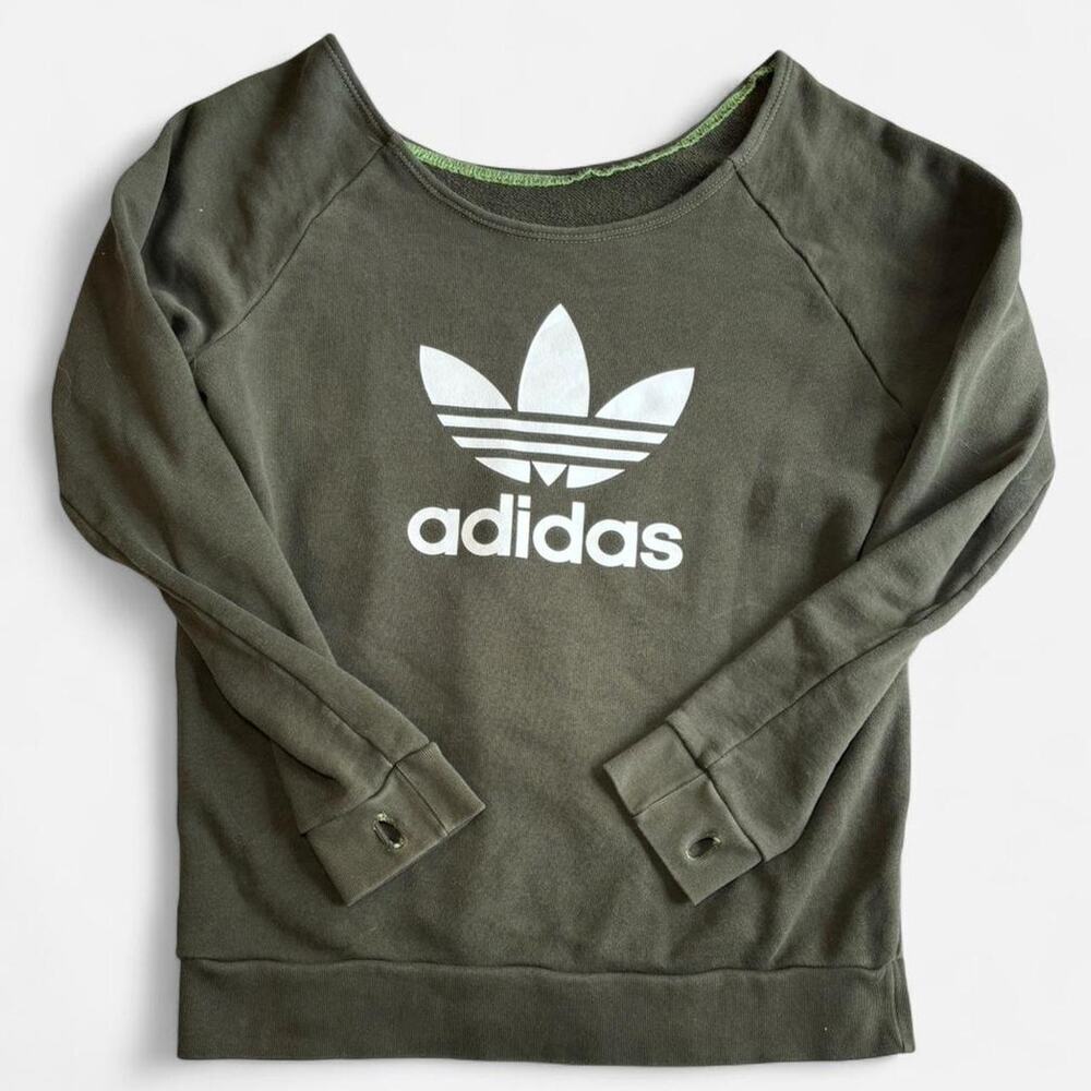 adidas Unisex L Cotton Sweatshirt Green, Crewneck, Logo